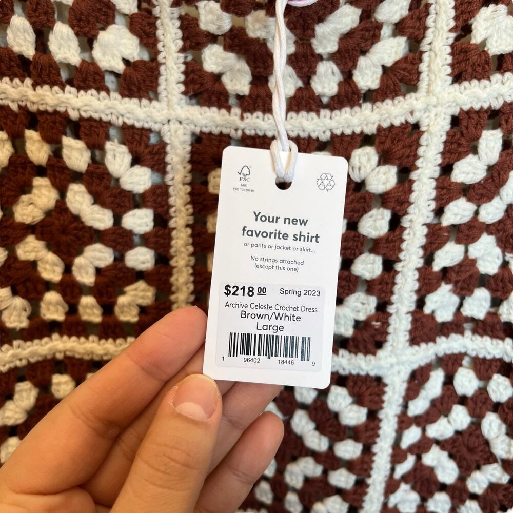 NWT Marine Layer Archive Celeste Crochet Dress Brown White Granny Square Size L - Picture 8 of 13